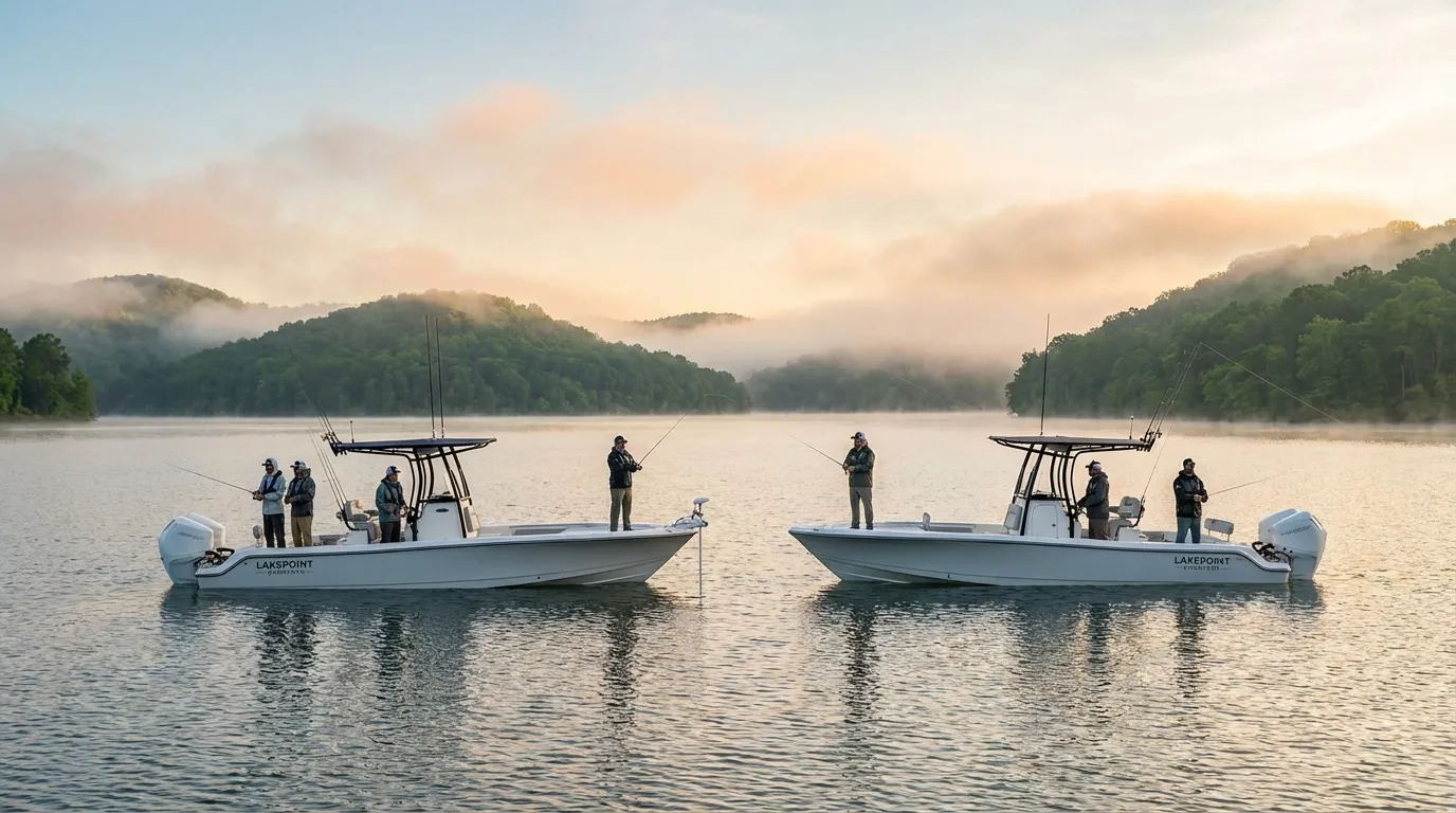 Two guided fishing boats on Lake Lanier during a corporate outing